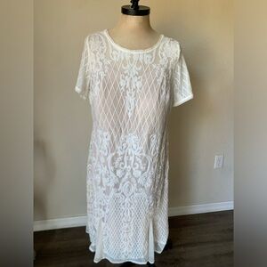 R&M Richards White Lace Overlay Wedding Dress - Size 18W